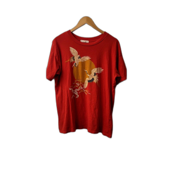 Urban Outfitters Truly Madly Deeply Red Crane Shirt Sz. M Soft Cotton Fall Shirt - Picture 3 of 5